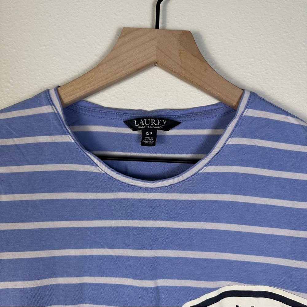LAUREN RALPH LAUREN Women Small Preppy Striped Graphic Logo Cotton-Blend Tee - Picture 4 of 8